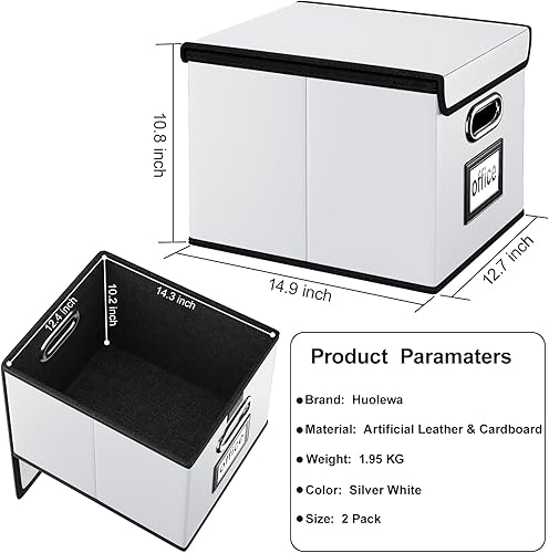 Vista 91 de Huolewa Cajas organizadoras de archivos con tapas, plegables de lino para colgar y almacenar con tobogán de plástico para oficina/decoración/hogar