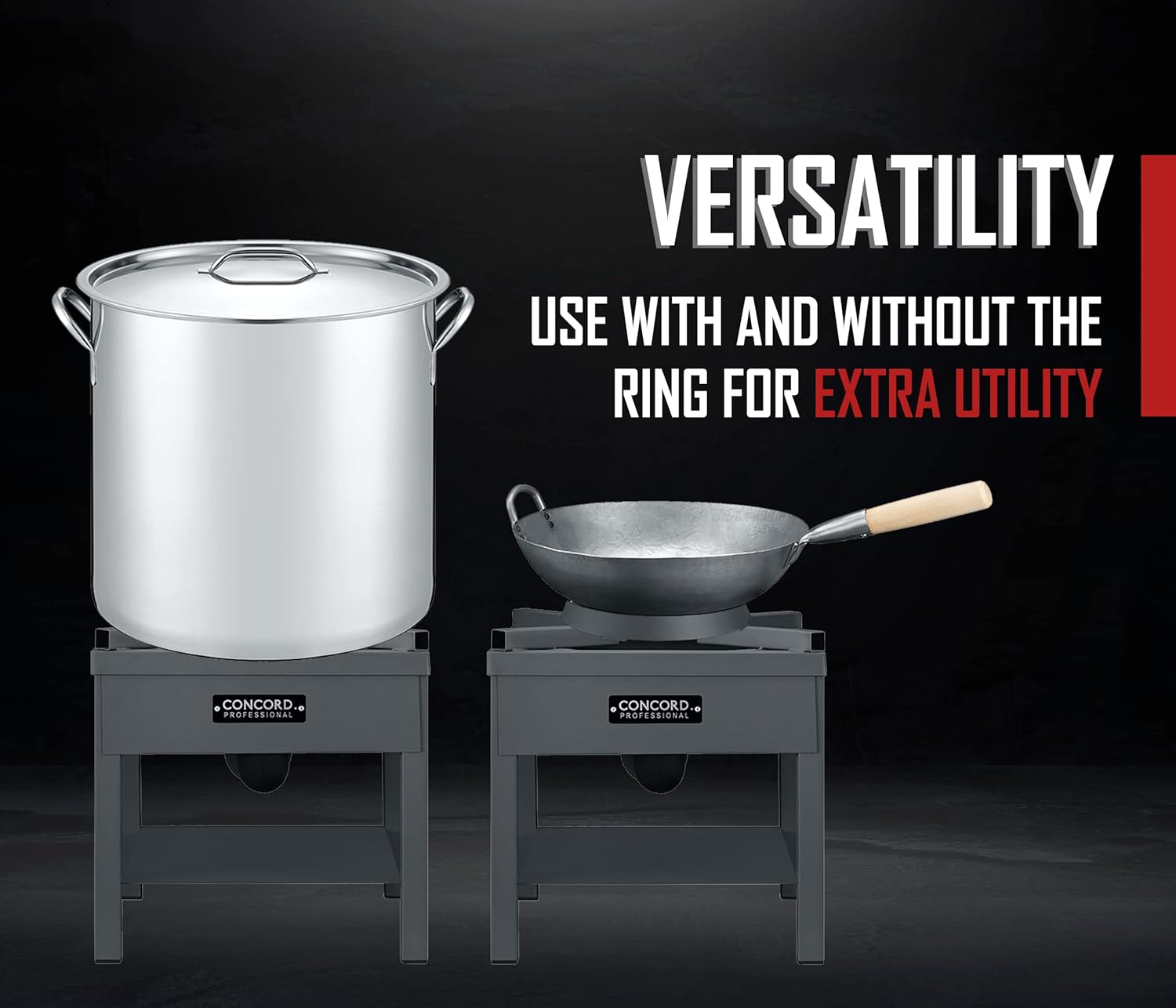 Concord Professional Single Banjo Wok Burner with Stand. Up to 270,000 BTU. Great for Home Brewing, Wok Stir Fry, Turkey, Etc. (16")