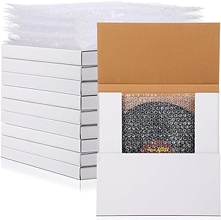 Janlaugh 10 Sets Vinyl Record Mailers 12.6 x 12.6 x 1" Shipping Boxes Easy Fold Album Corrugated Cardboard Box with Fragile Stickers and Bubble Bags for Packing Shipping Moving Storage(White)