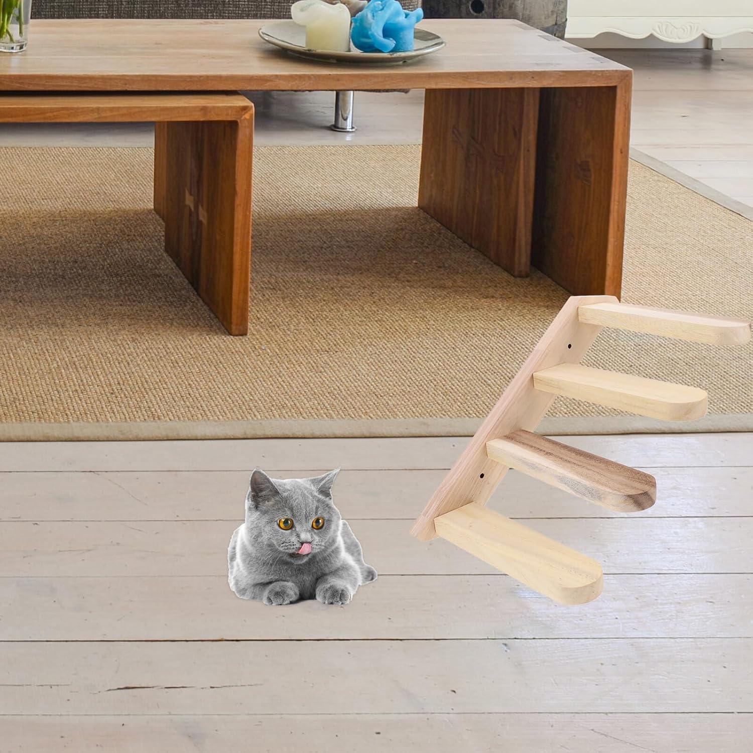 GANAZONO Wall-Mounted Cat Climbing Ladder Kitten Climbing Platform Solid Wood Cat Steps for Indoor Play and Exercise and Multi-Level Routes