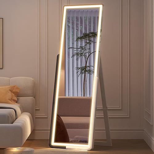 Miniatura 8 de Vlsrka Espejo de longitud completa con luces, espejo de cuerpo completo de 63 x 20 pulgadas para dormitorio, espejo de pie LED con atenuación de