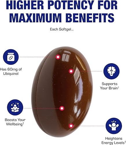 Miniatura 7 de Suplemento de ubiquinol CoQ10 de ultra absorción, suplemento de coenzima Q10 para energía inmunológica cardíaca, apoyo celular y cerebral,