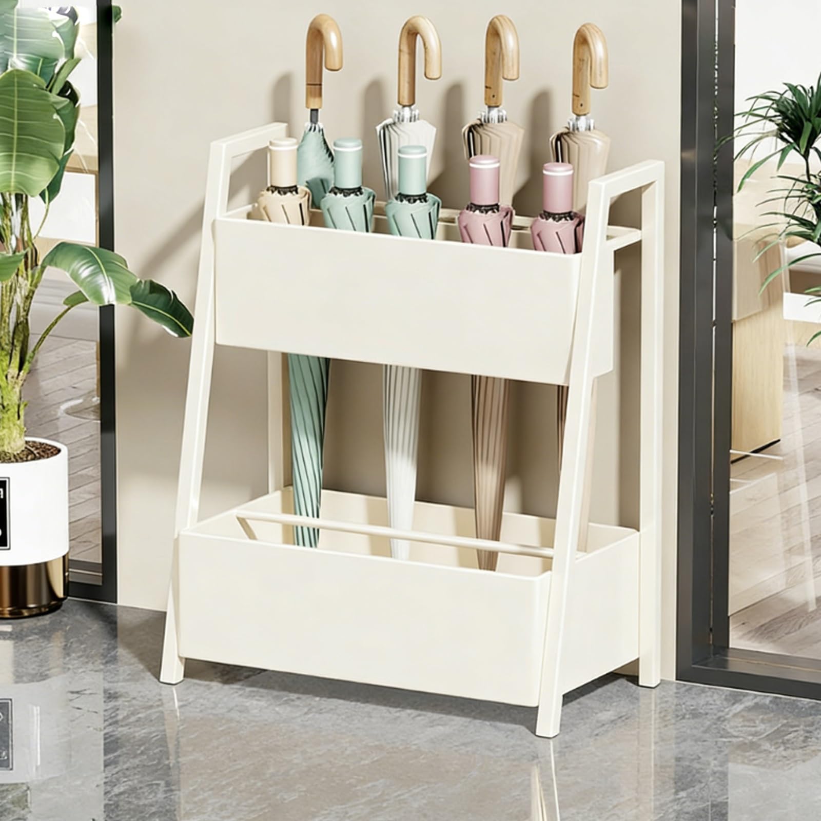 Dfghnbvc White Heavy-Duty Commercial Umbrella Stand With Draining Functionality - Perfect For Hotel Lobbies, Offices, And Home Entryways - Stylish Durable Outdoor/Indoor Use,-40Cm/15.7In