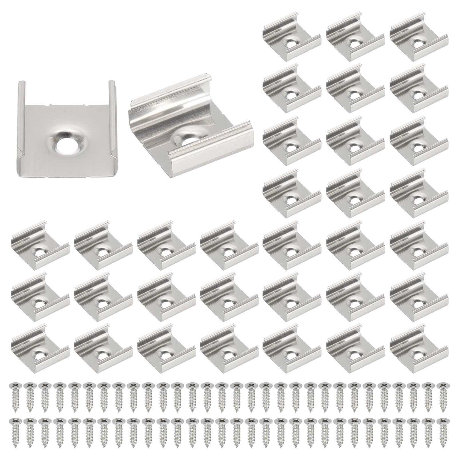 PATIKIL LED Strip Clips, 50pcs Stainless Steel Mounting Brackets Fixing Clip Clamp Support Holder with Screws for 18mm LED Strip Lighting Cable