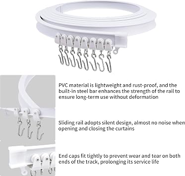 4M/13FT Ceiling Curtain Track Flexible Bendable Curtain Rail Curved Curtain Tracks and Fittings with S Hooks for Bay Window, Room Divider, Oval Shower, Bathroom, RV, Shower Corner, White