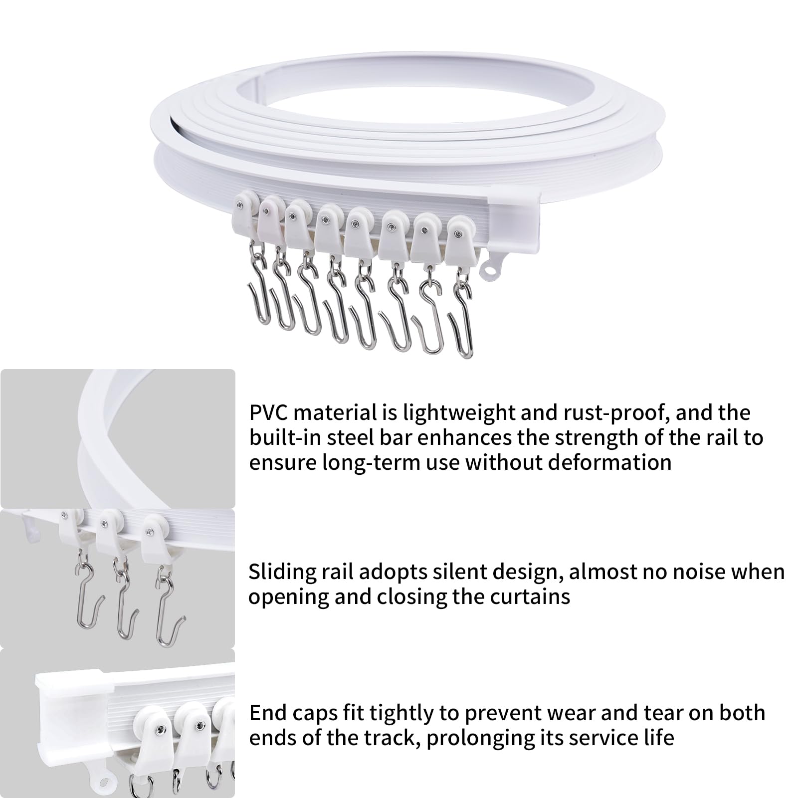 VirtuGro 4M/13FT Ceiling Curtain Track Flexible Bendable Curtain Rail Curved Curtain Tracks and Fittings with S Hooks for Bay Window Room Divider - Image 3