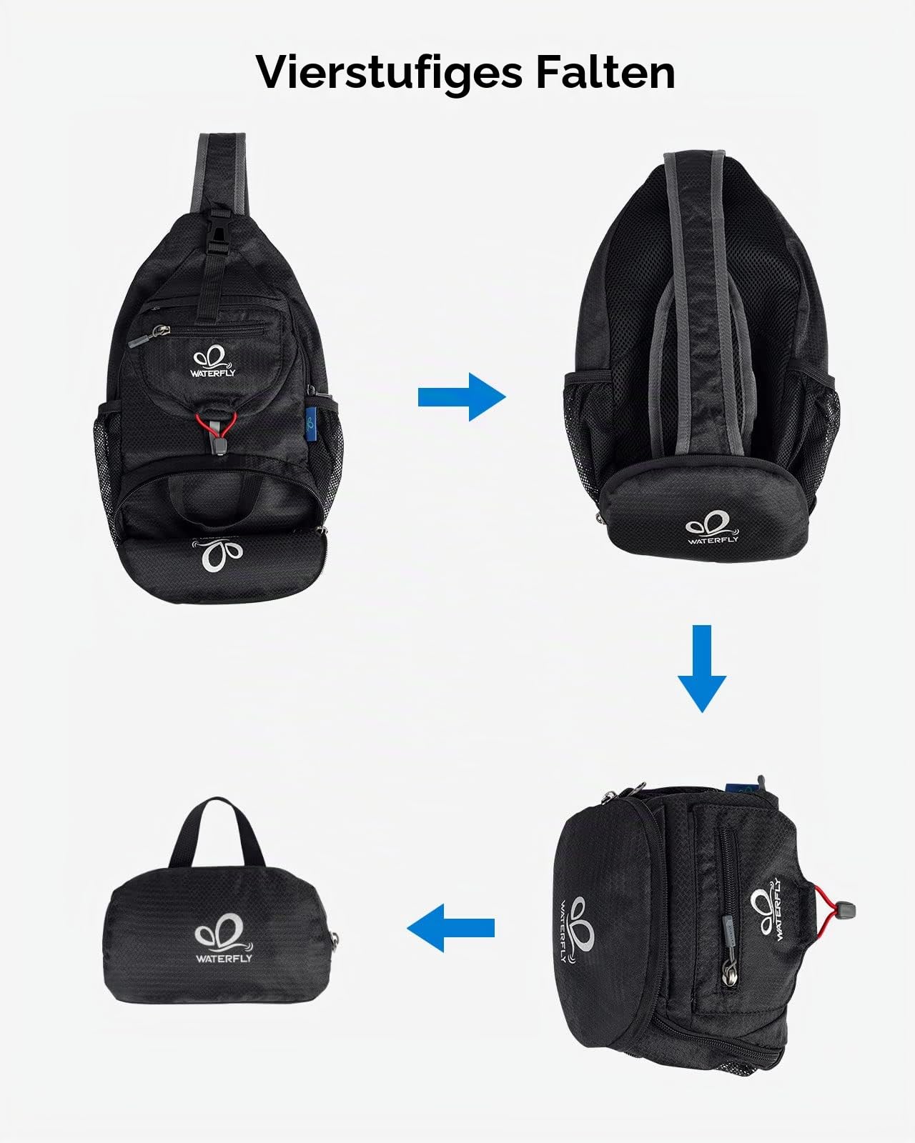 WATERFLY Brusttasche Sling Bag Klein: Faltbarer Herr Crossbody Bodybag Crossbag Slingbag Crossover Single Chest Rucksack Schultertasche Schulterrucksack Cross Body Herren Damen Reisen Wandern