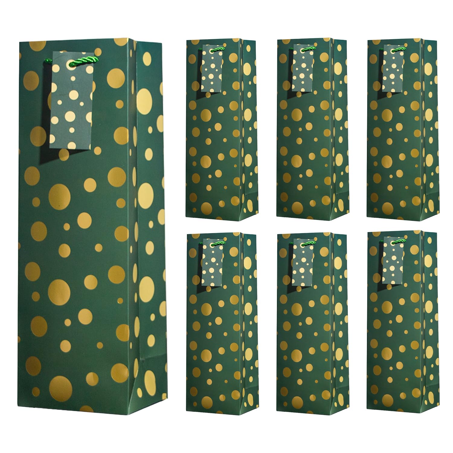 6PCS Wine Gift Bags with Gift Tags,13.7" Green Dots Bottle Bags for Men Women's Birthday,Valentine's Day,Mother's Day,Father's Day,Weddings,Christmas,Thanksgiving,Halloween, Easter ALL OCCATION