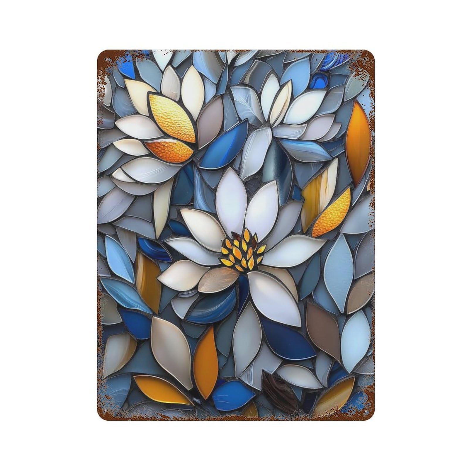 Retro Metal Sign with Stained Glass Floral Mosaic Design 15.7"x11.8", for Farmhouse, Kitchen And Entryway Decor, Shabby Chic Decor