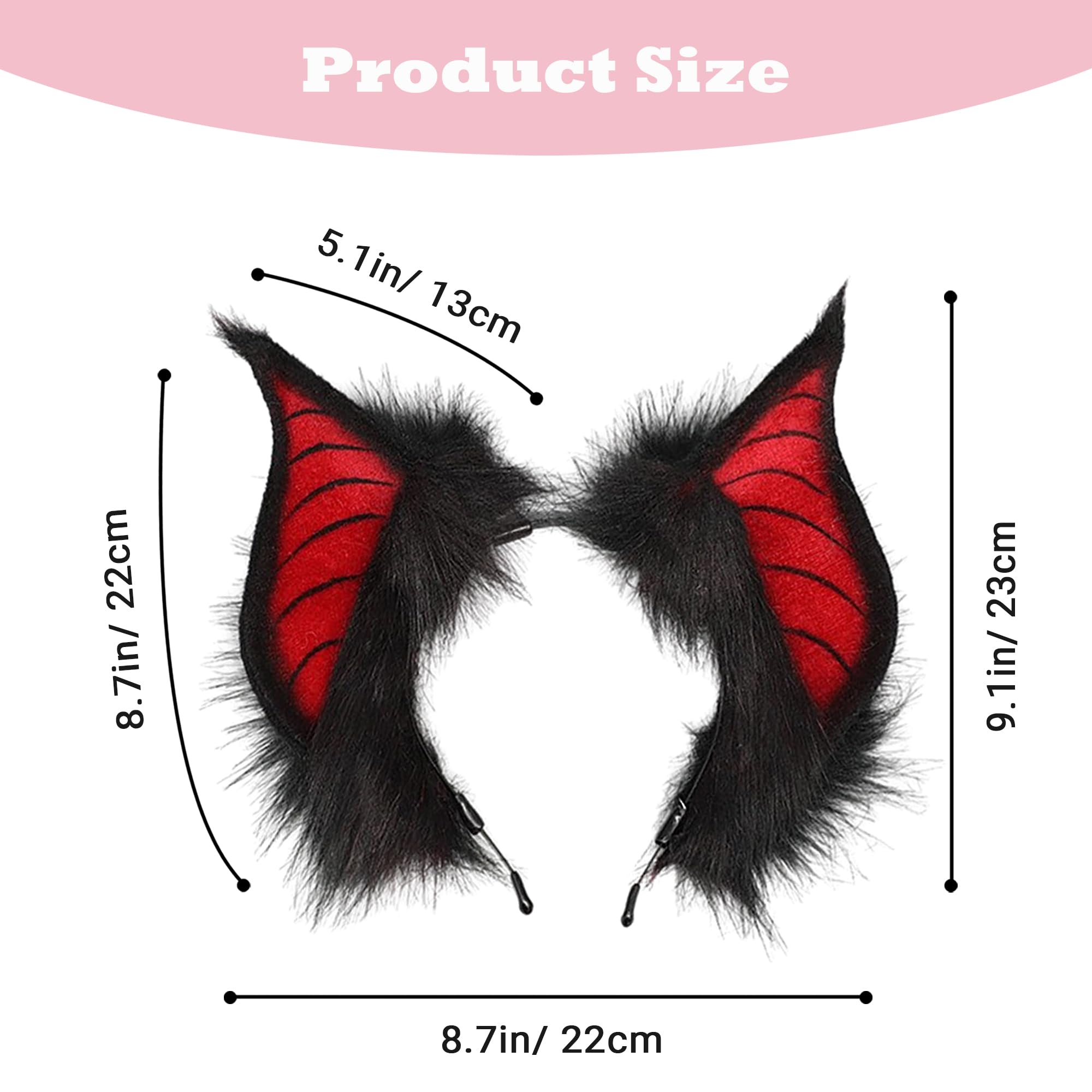 BNLIDES Handmade Bat Beast Ears Headband Cosplay Costume Accessories for Halloween, Anime Con, Stage Performance