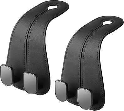 2 Pack KAFANLIN Car Headrest Hooks for Purses and Bags Cute Leather Car Seat Back Head Rest Double Hooks for Bags Cute Pink Beige Car Accessories Headrest Back Seat Handbags Hook Black 2 Pack