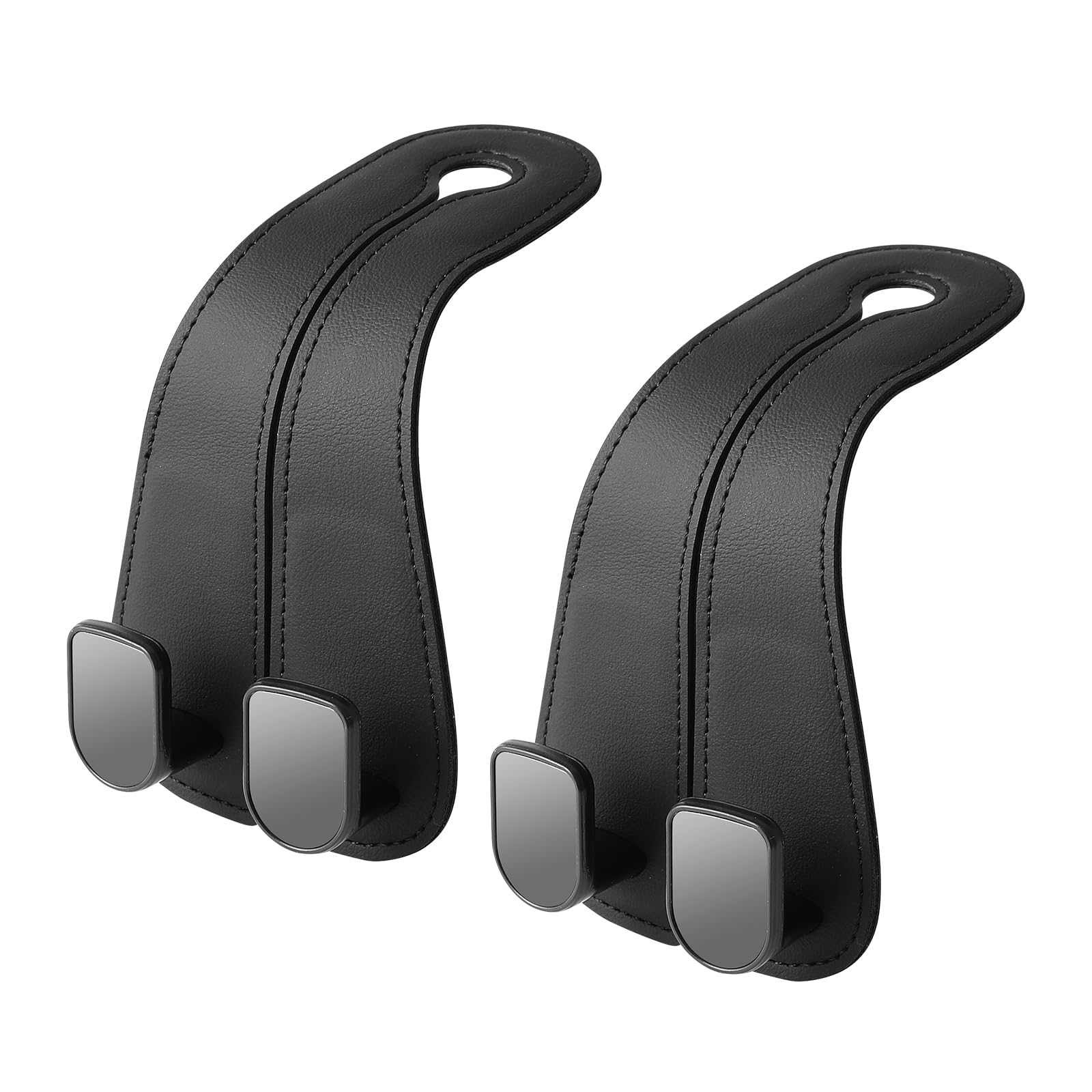 2 Pack KAFANLIN Car Headrest Hooks for Purses and Bags Cute Leather Car Seat Back Head Rest Double Hooks for Bags Cute Pink Beige Car Accessories Headrest Back Seat Handbags Hook (Black 2 Pack)