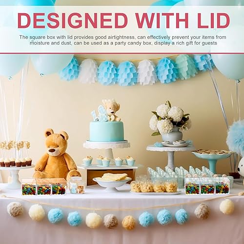 Miniatura 6 de Leinuosen 100 cajas de plástico acrílico transparente de 2 x 2 x 2 pulgadas con tapa, recipientes cuadrados para dulces para recuerdos de fiesta,