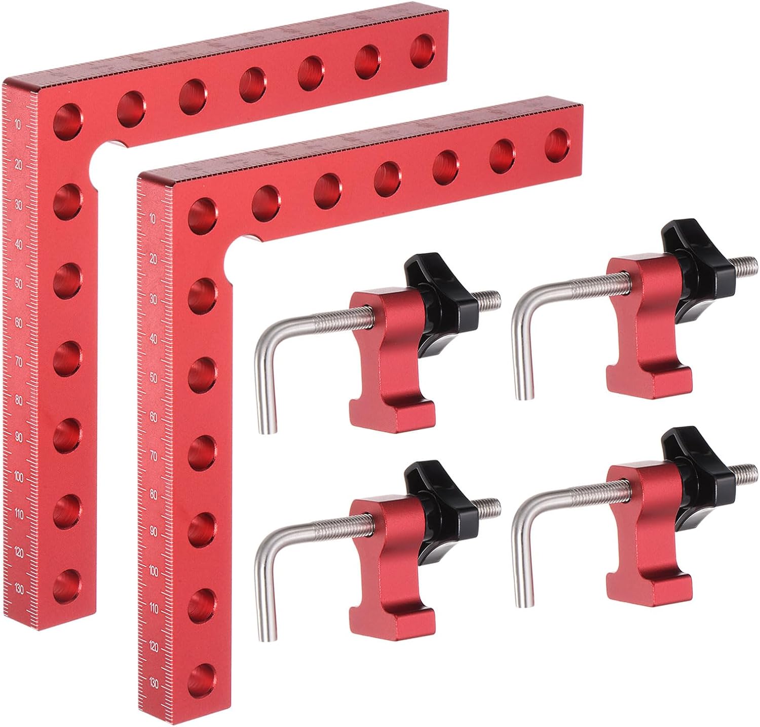 HARFINGTON 2pcs Corner Clamp 90 Degree 6" Right Angle Clamp Set for Woodworking, Aluminum Alloy Positioning Square Tool for Picture Frame Box Cabinets Drawers, Red