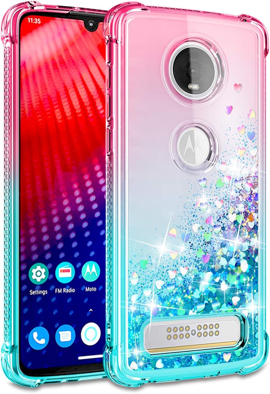Compatible for iPhone Xs Max Case with HD Screen Protector for Women, Gritup Cute Gradient Liquid Glitter Bling Four-Corner Protective Soft TPU Phone Case for iPhone Xs Max APink/Teal