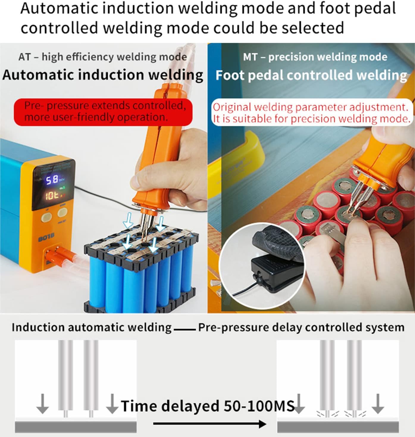 KLUFO 801B Battery Spot Welder 11.6KW Capacitor Energy Storage Spot Welder Mini Portable Precision Pulse Battery Welding Machines for 18650, 14500 Lithium Battery Pack Building