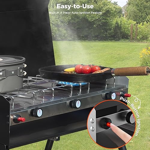 Miniatura 5 de CAMPLUX - Estufa de campamento de propano con 2 quemadores y 1 parrilla, 15,000 BTU portátil, para exteriores, con patas de pie, estufa de gas de