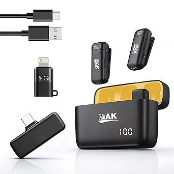 MMAK Wireless Collar Mic for Type-C Android Cell Phone,Tablets & iPhone Supported Lavalier Microphone (MK-06 mic)