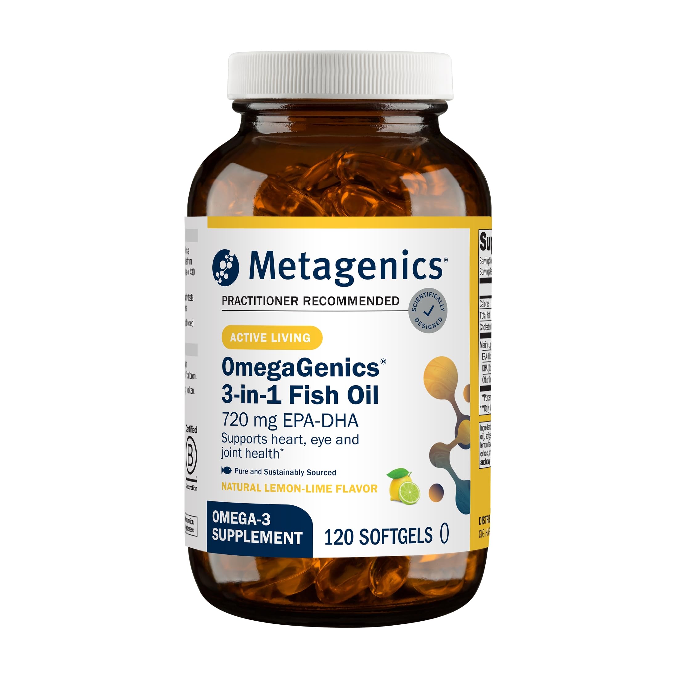 Metagenics OmegaGenics Fish Oil EPA-DHA 720, 120 Softgels Lemon-Lime 120 Count (Pack of 1)
