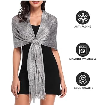 KALIONE Sparkling Metallic Shawls And Wraps, Women's Shinny Tessal