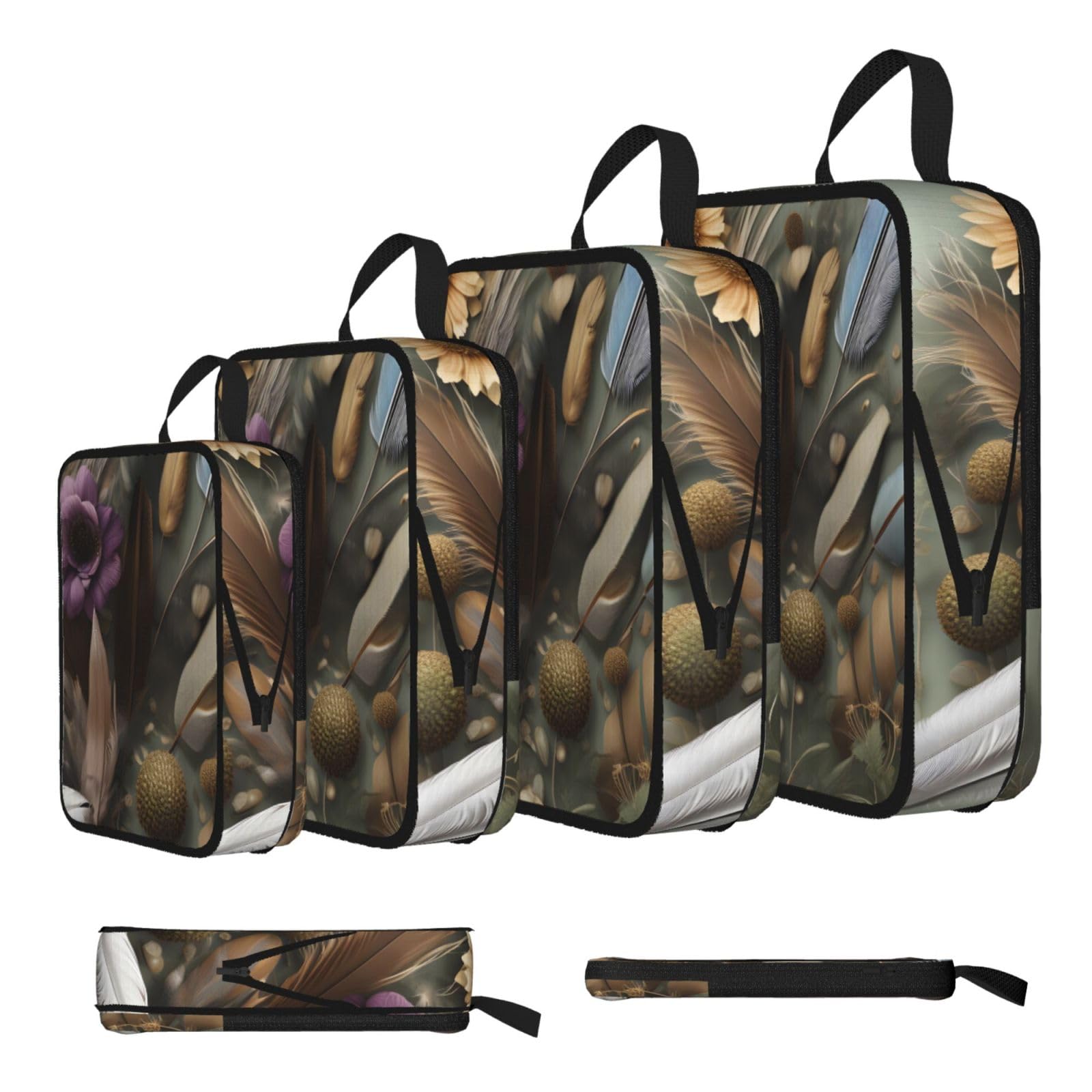 Sxzvvbn Black Feather Flower Compression Packing Cubes 4 Piece Set
