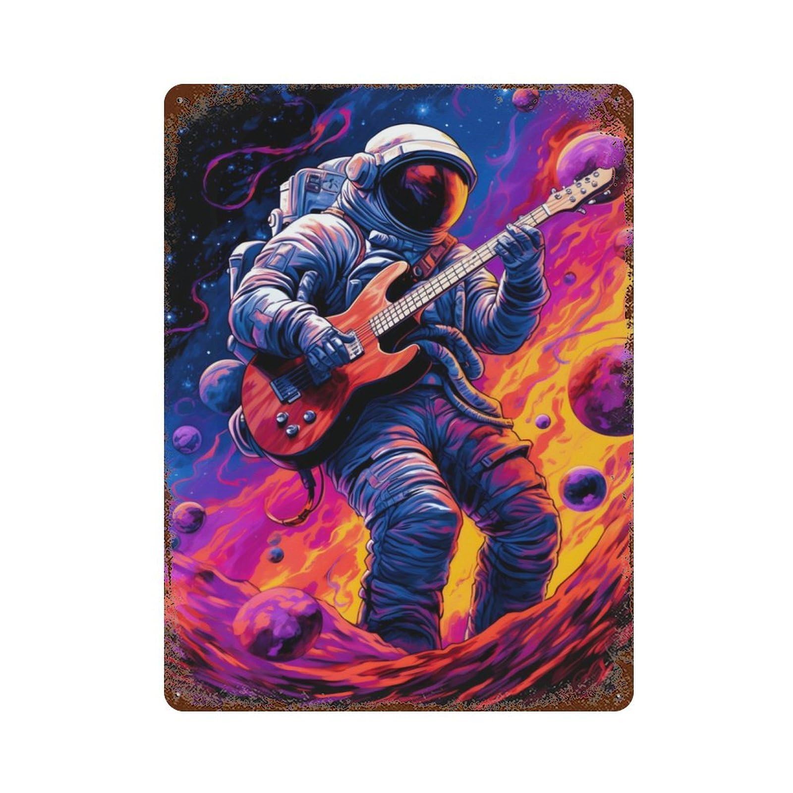 Garage Style Astro Playing Guitars 2 Rusty Metal Tin Sign 15.7"x11.8", Industrial Home Decor for Bar And Workshop
