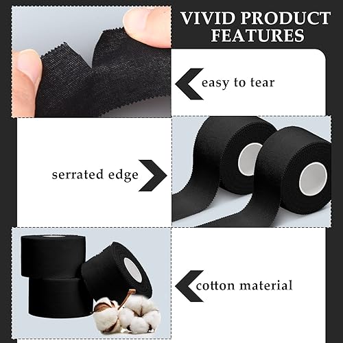 Miniatura 3 de Hoolerry 12 rollos de cinta deportiva atlética de 130 yardas, muy fuerte, fácil de rasgar, sin residuos pegajosos, cinta adhesiva para dedos,