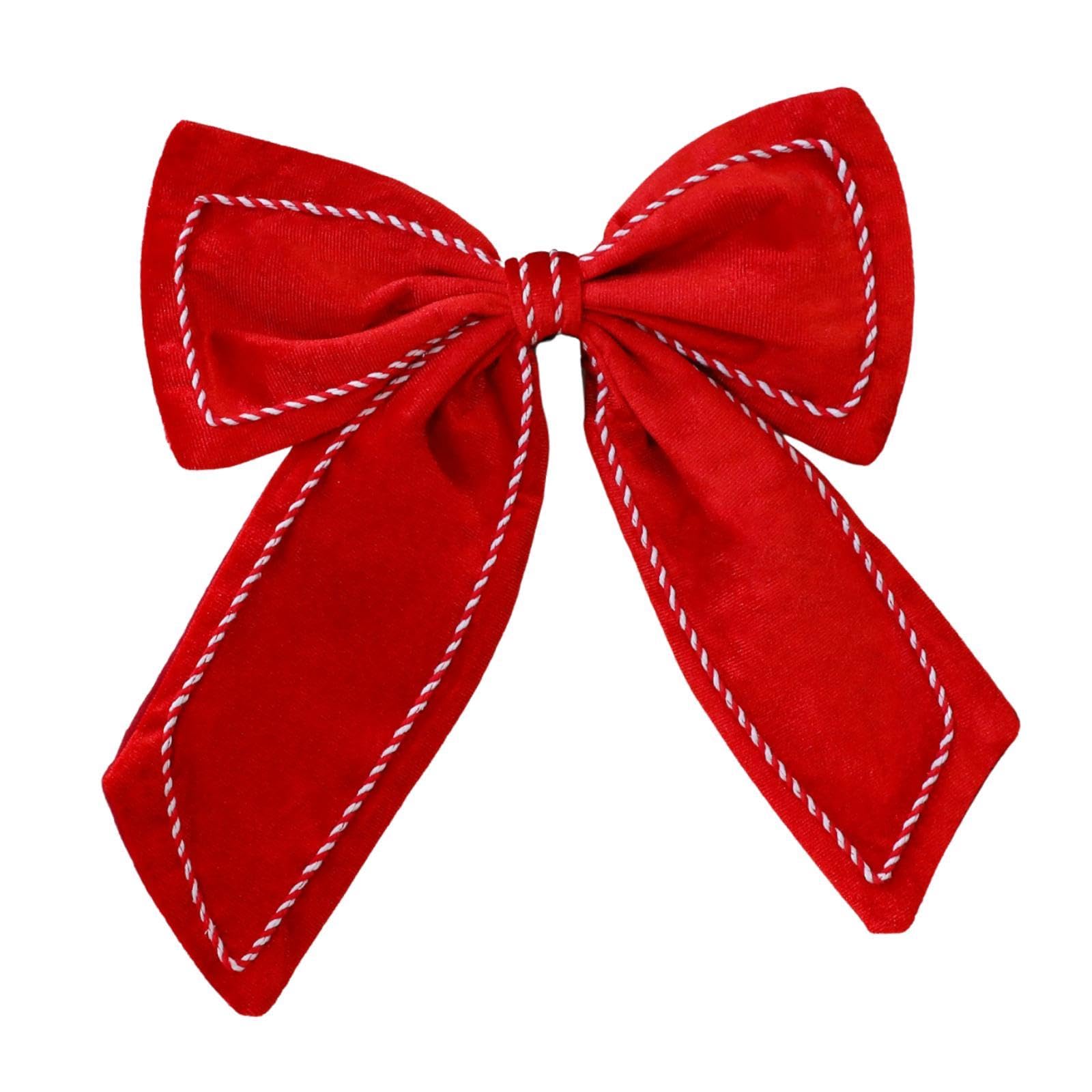Lazo navideño de terciopelo rojo y blanco para guirnalda de hogar