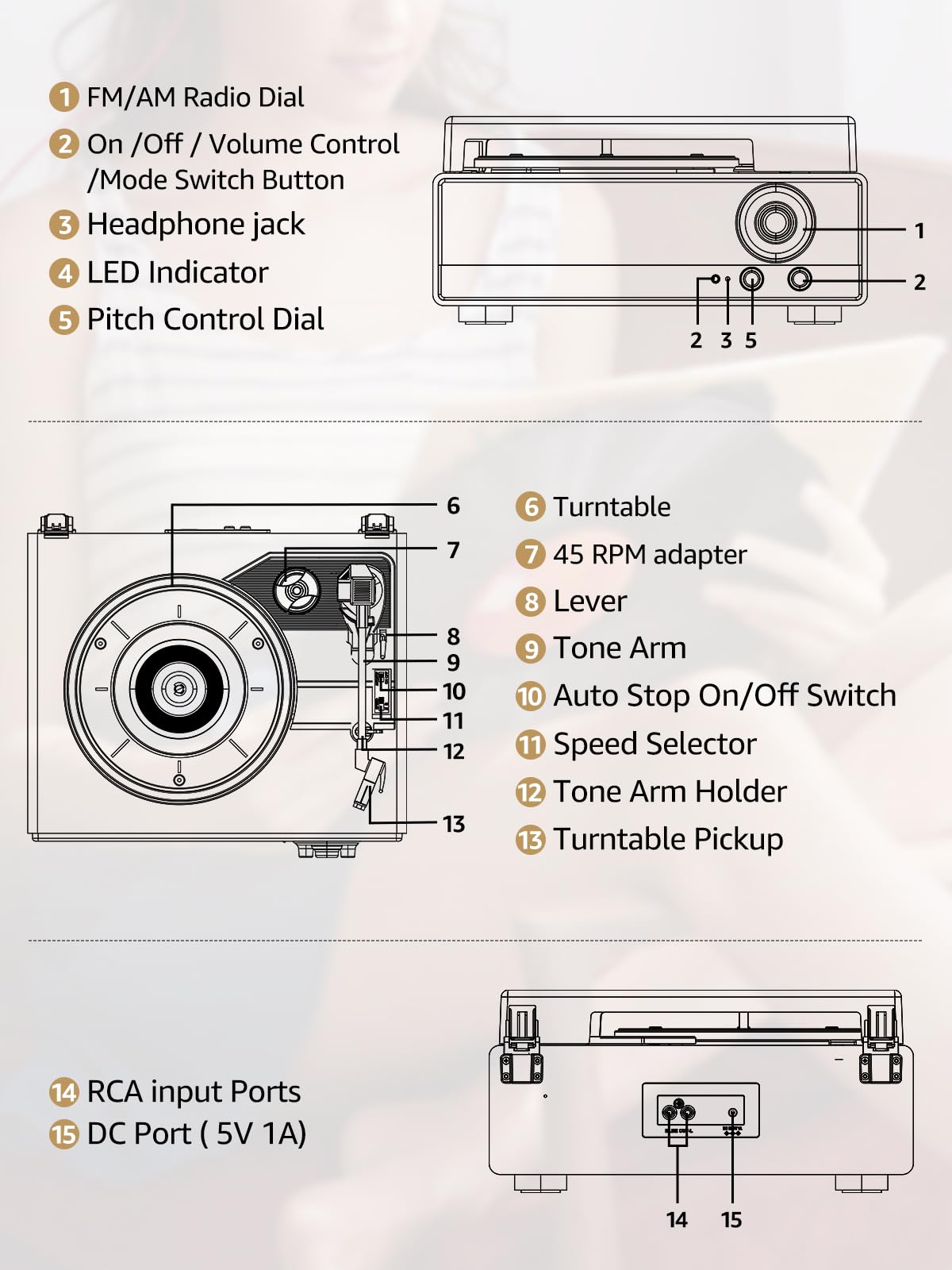 Amazon.com: 7-in-1 Record Player Bluetooth Turntable with Built-in