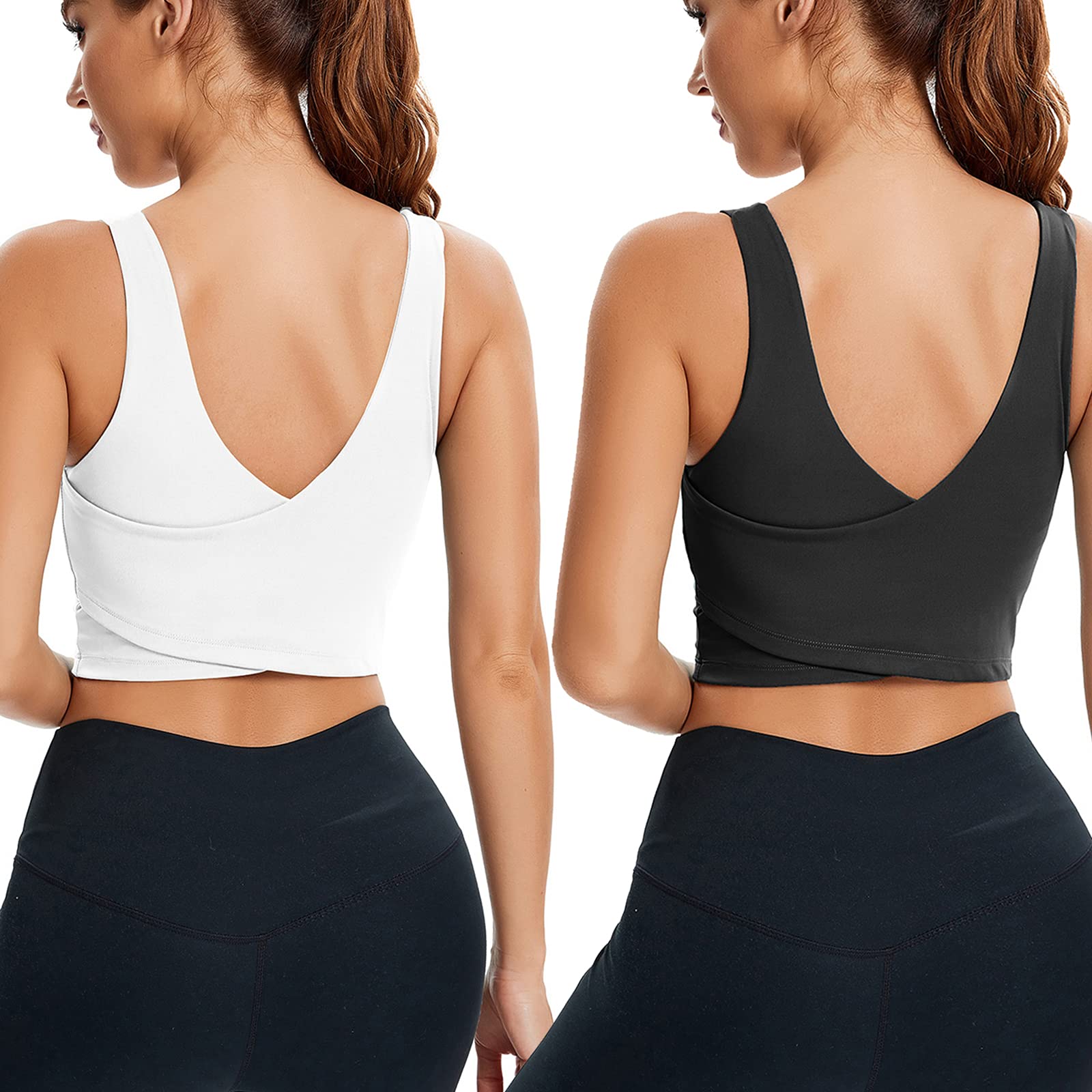 Longline Sports Bra for Women Removable Padded Yoga Tank top Workout Running Bra Comfortable Breathable High Impact Workout Gym Fitness