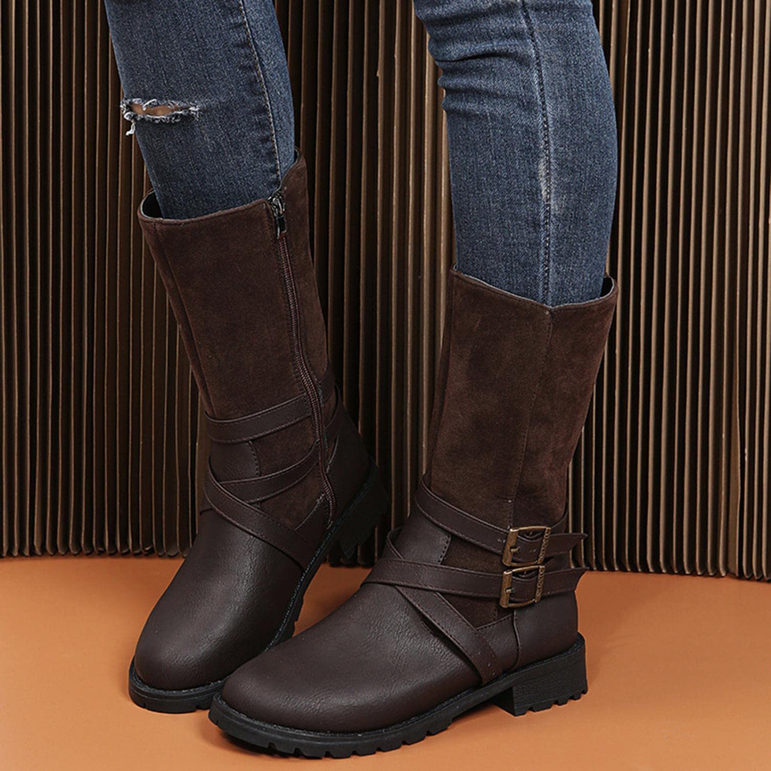 Stivali Donna Stivali a metà Polpaccio Combat Ankle Combat con Scarpe Basse Borchiate