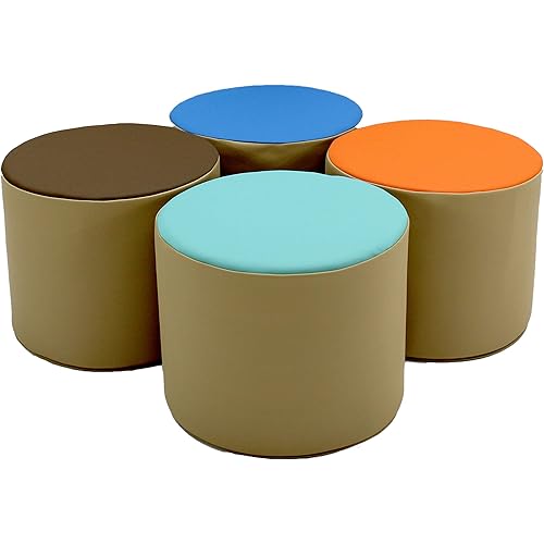 Factory Direct Partners 12763-SD SoftScape 15" Round Two-Tone Accent Ottoman for Kids (4-Piece) - Sand
