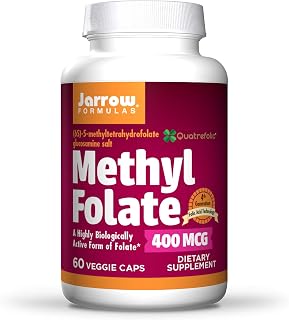 Jarrow Formulas Folato de metilo 400 mcg - 60 cápsulas vegetais - Forma altamente biologicamente ativa de folato - Tecnologia de ácido fólico de 4ª geração - 60 porções