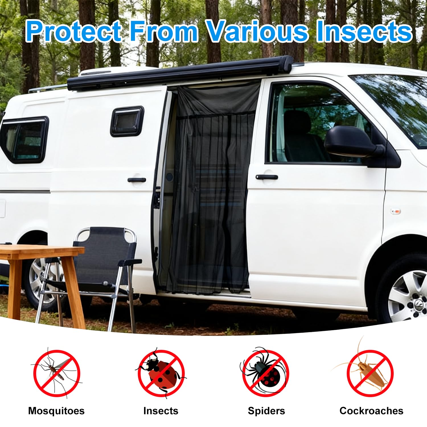 Erato Zanzariera Magnetica per Furgone, Schermo Antinsetti 155x170 cm con 3 Chiusure a Zip e 16 Magneti per VW T5/T6/T6.1/T7 California, ID Buzz, Trafic, Ducato Camper, Marco Polo e Transit