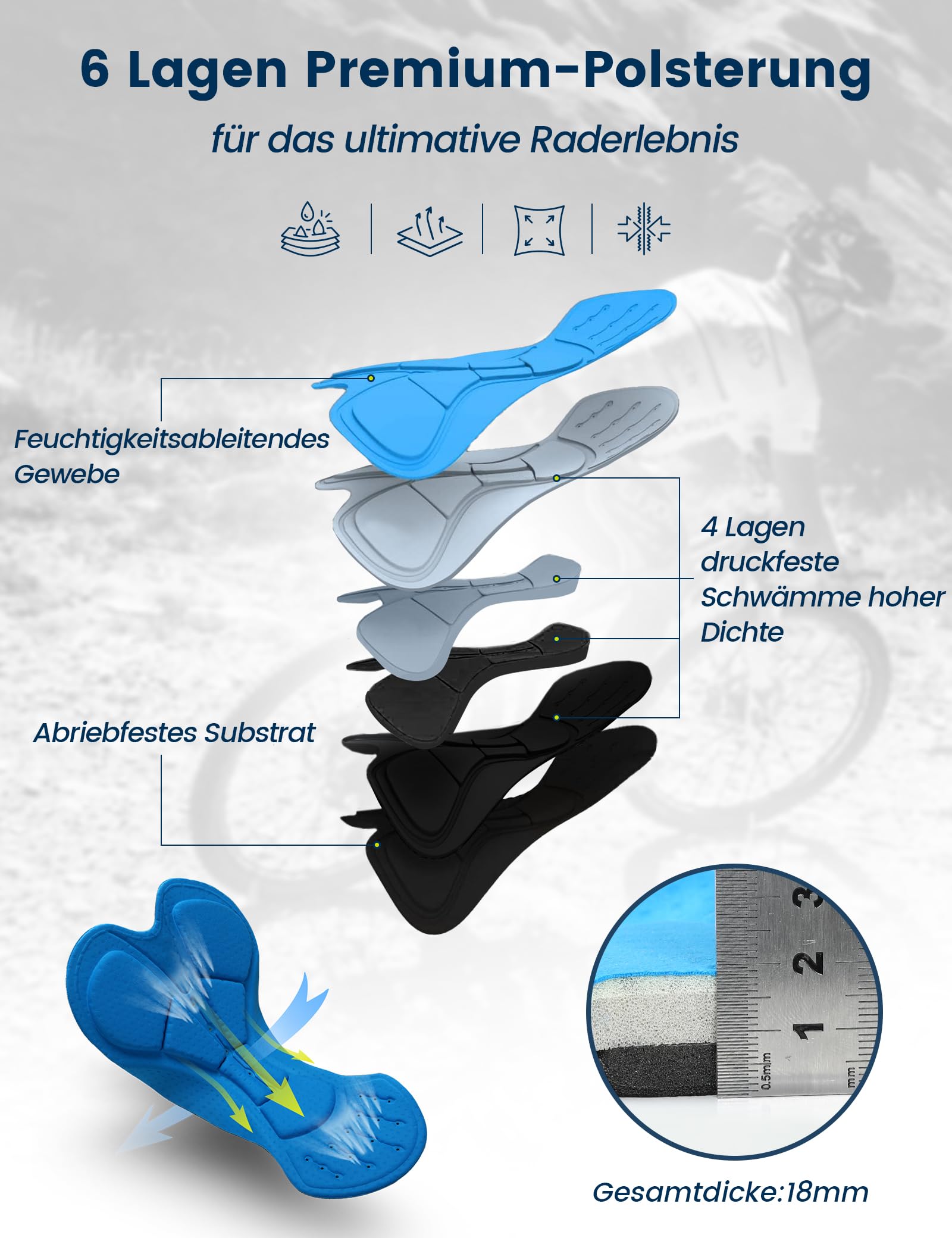 Short de Cyclisme pour Homme Rembourré 4D Respirant avec Poche Extensible
