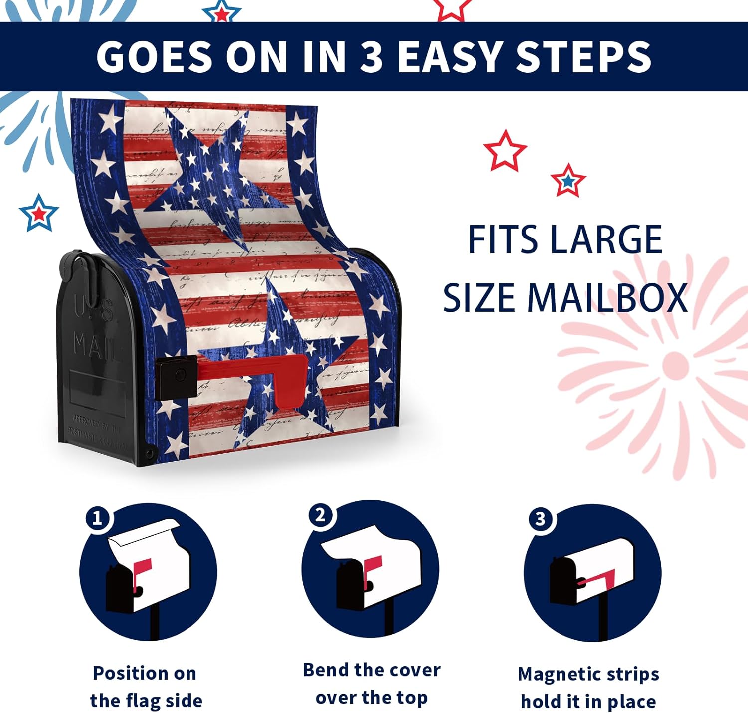 America Flag Mailbox Cover Large Size Magnetic Patriotic Star Mail Box Wrap 4th of July Memorial Letter Post Box Cover Independence Day Mailbox Covers for Outside Oversized 25.5 X 21 Inch