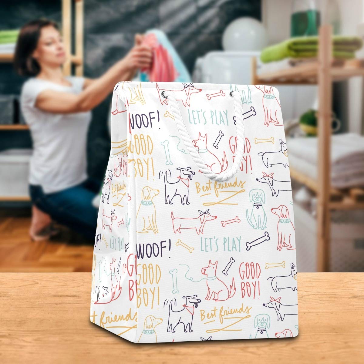 Words Animals - Bolsa de lavandería grande para ropa sucia con asas de fácil transporte