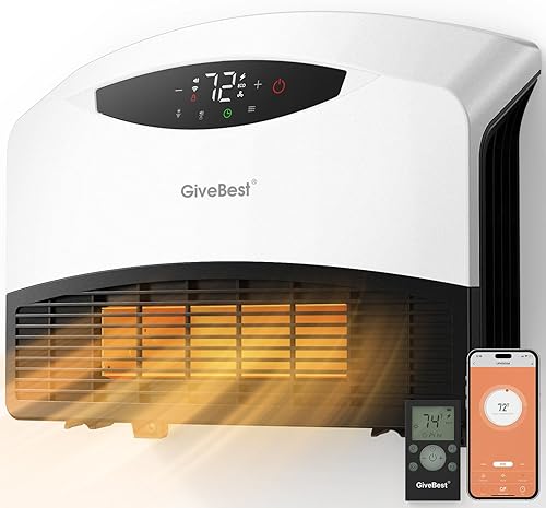 GiveBest Calentador eléctrico de pared con WiFi y control remoto, calentador montado en el suelo o pared, cobertura de habitación grande, 3 modos de