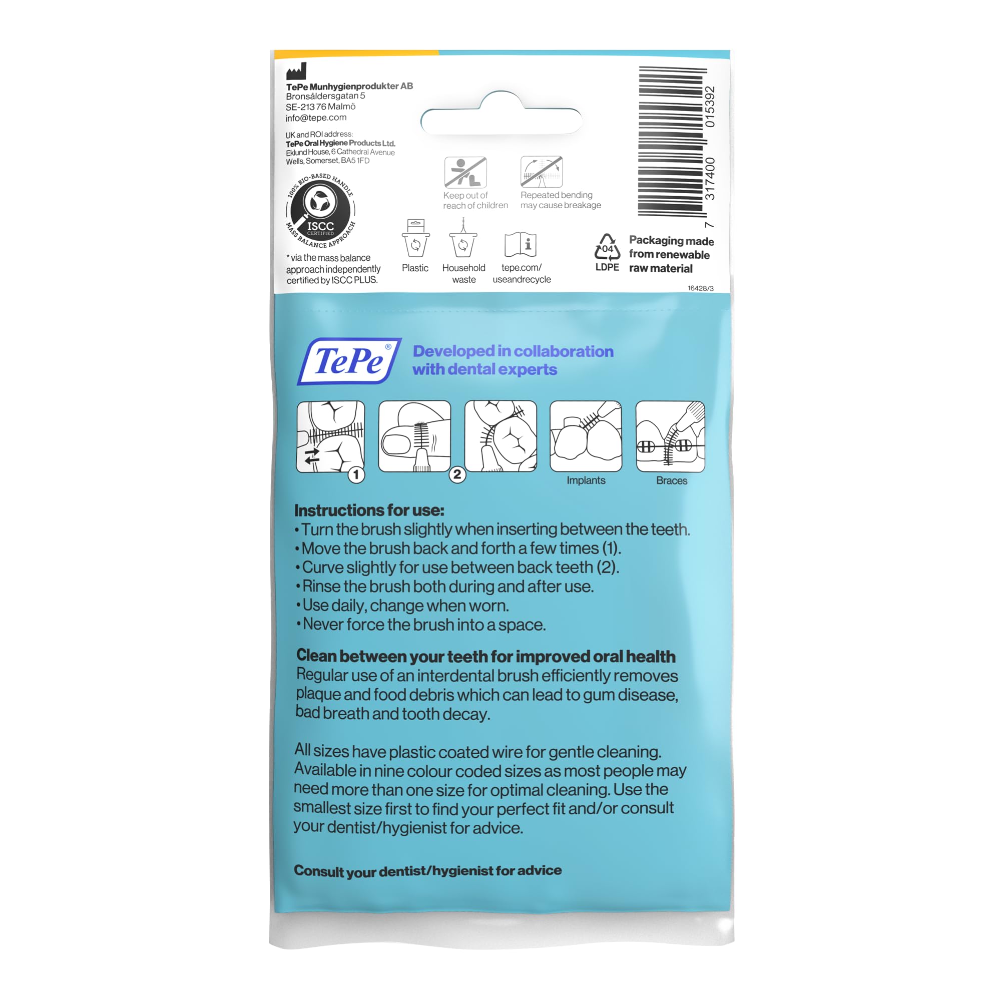 TePe Interdental Brush, Original, Yellow, 0.7mm/ISO 4, 8pcs, efficient Cleaning Between Teeth, Plaque Remover and Dental flosser for Small Gaps — view 2