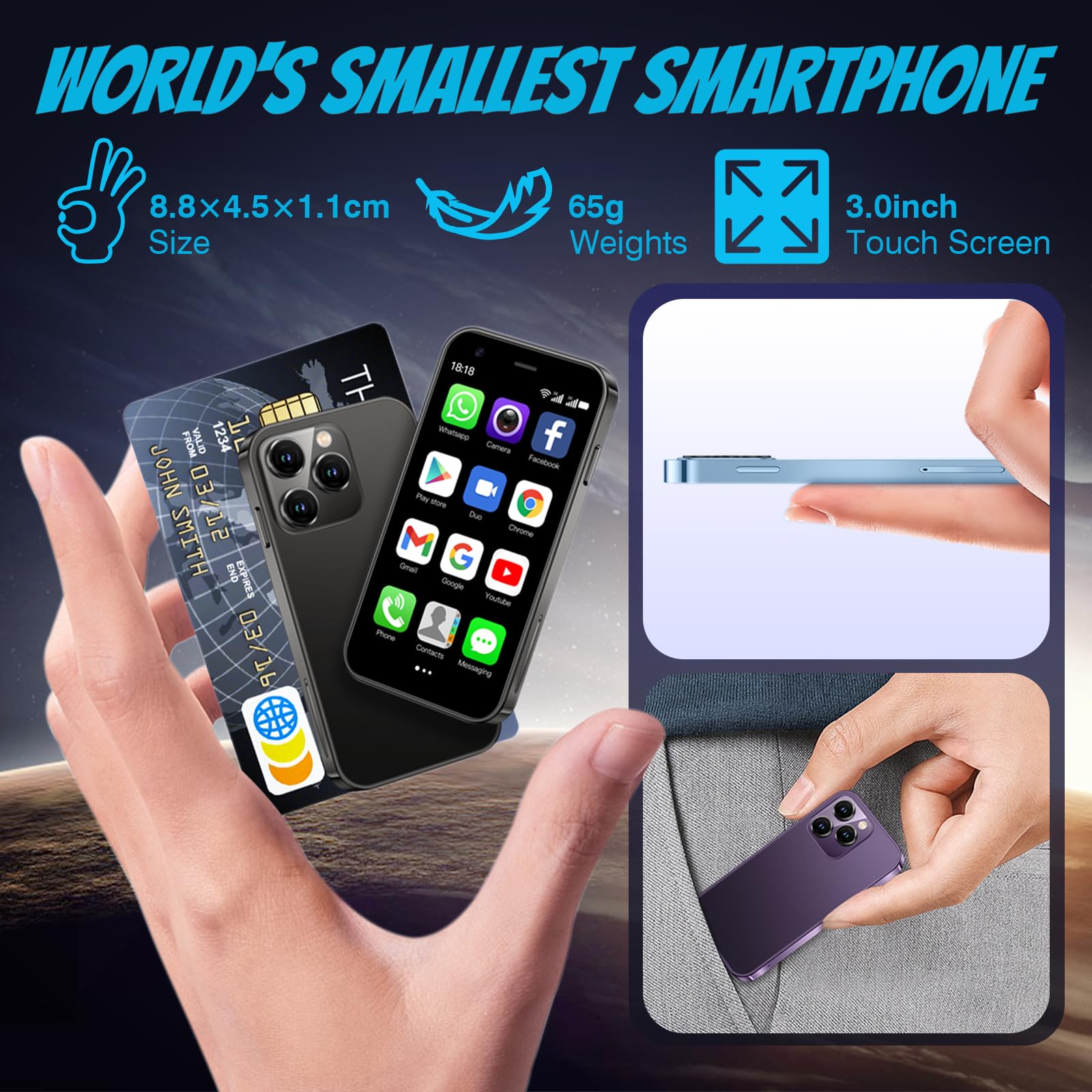 Becindy Mini Smartphone XS15,3G 3.0 Inch HD 2GB+16GB Android 8.1 1000mAh Dual Sim Quad Core Mini Phone Child Gift Small Phone Student Pocket Cellphone (Pink)