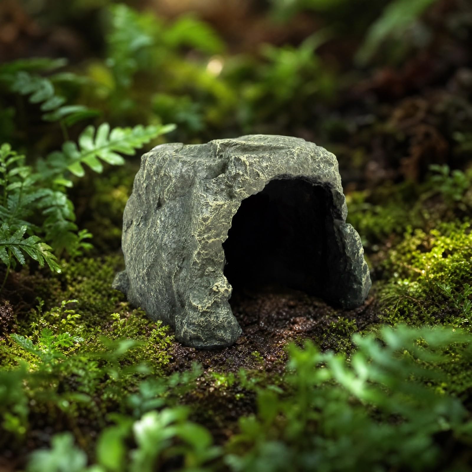Qianly Grotta Decorativa con Base Stabile Basso Profilo Grotta di Roccia Simulata Facile da Posizionare per Terrario