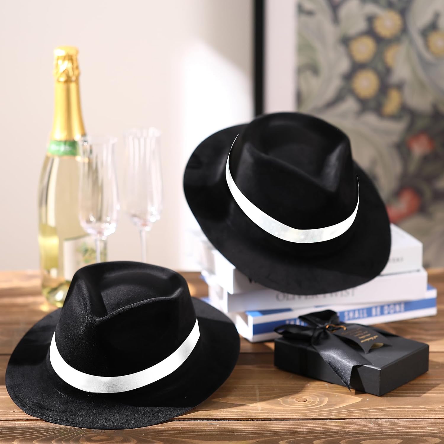 Sureio 12 Pieces Gangster Hat, Plastic Gentlemen Hats, Gangster Costume Hats for Men Women 1920s Party - Image 4