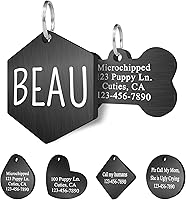 Vista 7 de Ultra Joys Etiquetas para perro personalizadas, etiquetas personalizadas grabadas en la parte delantera y trasera, acero inoxidable, hexagonal