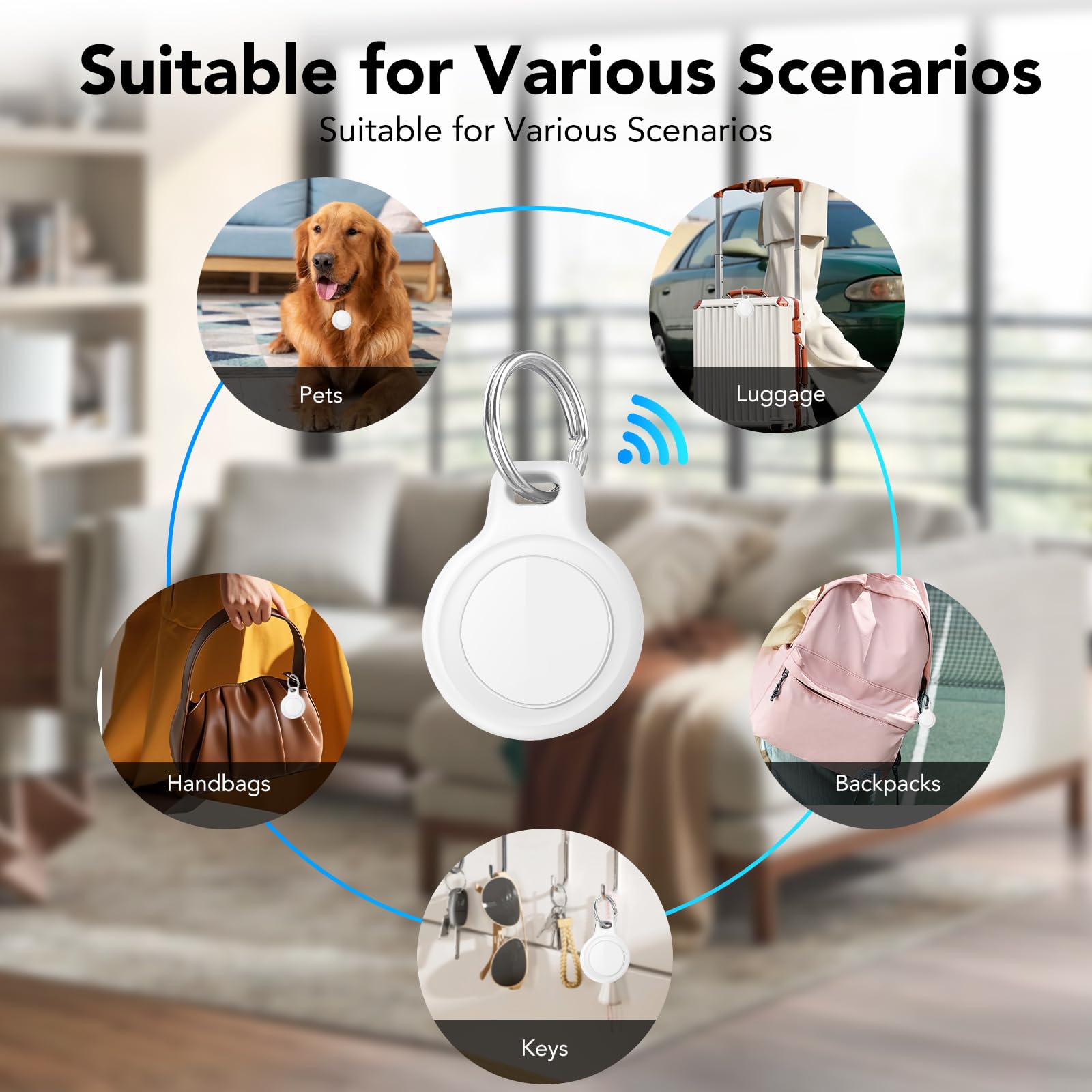 Air Tracker Tag 4 Pezzi, Bluetooth Localizzatore Compatibile con Apple Find My (solo iOS), IP67 Impermeabile, Smart Tag per Trovare Bagagli, Zaini, Valigia, Batteria Sostituibile
