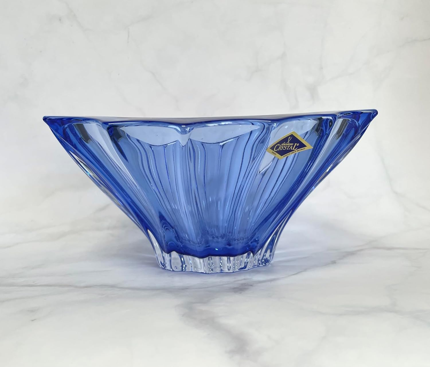 Treasury Bowl Vase 7 inch,Crystal Glass Desert Dish ,Home Decor, Centerpiece Blue Fruits Bowl,Bohemia Czech Crystal Glass, Wedding Gift