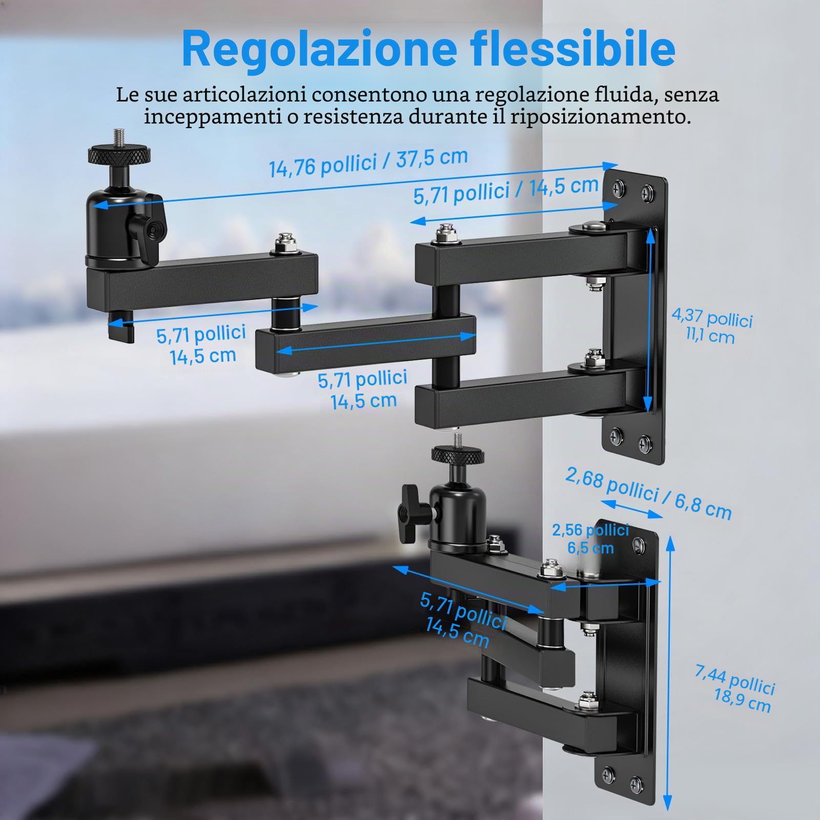 Supporto da Parete per Proiettore Pieghevole, Staffa da Soffitto per Proiettore con viti da 1/4 con Rotazione a 360° per Home Theatre, Ufficio e Sala Giochi