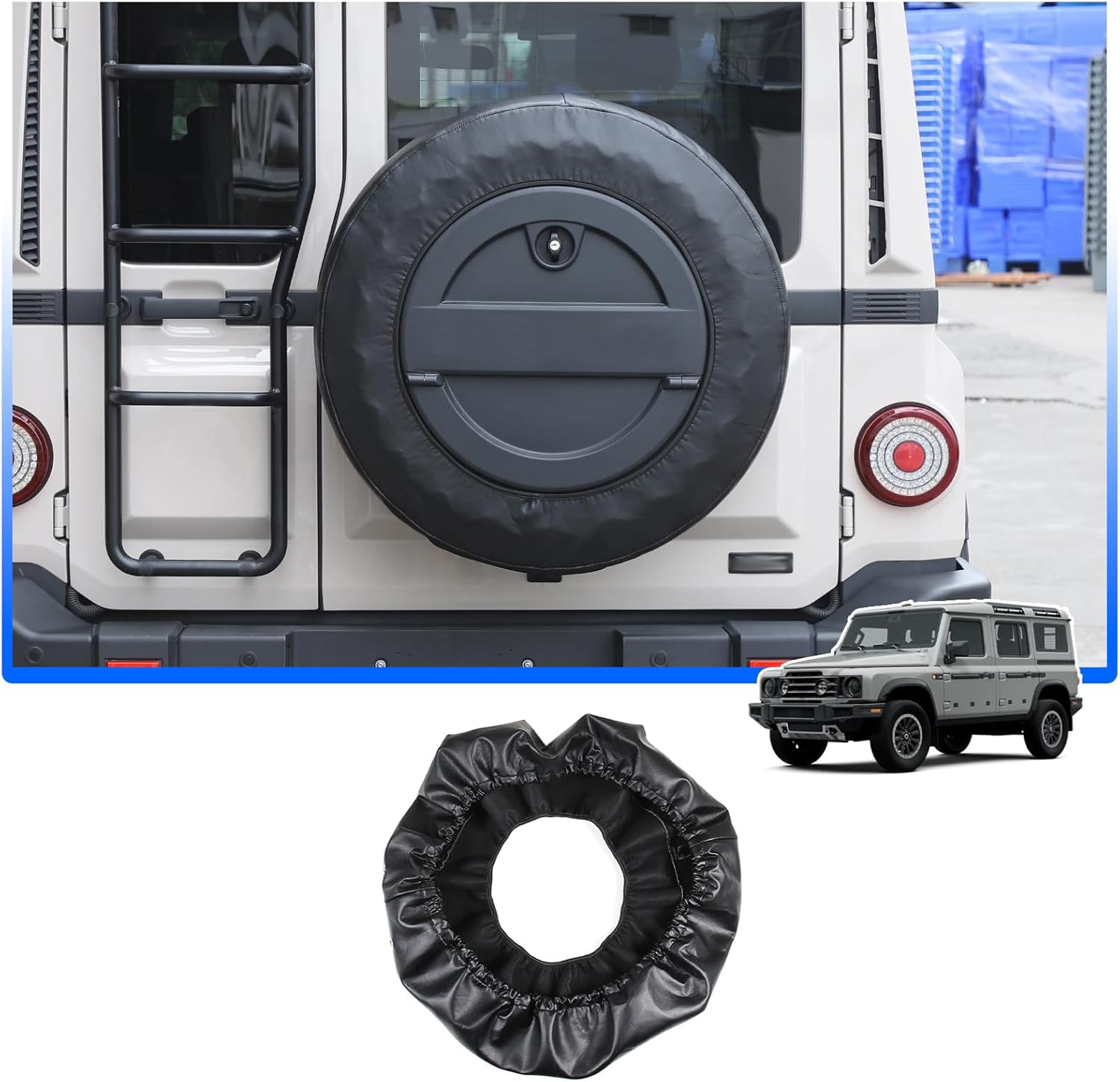 Spare Tire Cover Compatible with INEOS Grenadier 2020-2025 Accessories, Tailgate Spare Tyre Wheel Cover Protector, Sun Rain Snow Trailer Rear Trunk Spare Wheel Soft Case Storage Bag, Leather (Type C)