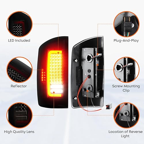 Miniatura 6 de Tresound Luz trasera LED para Dodge Ram 1500 2007-2008, Ram 2500 3500 2007-2009, montaje de luz trasera trasera, 55277302AC 55277303AC