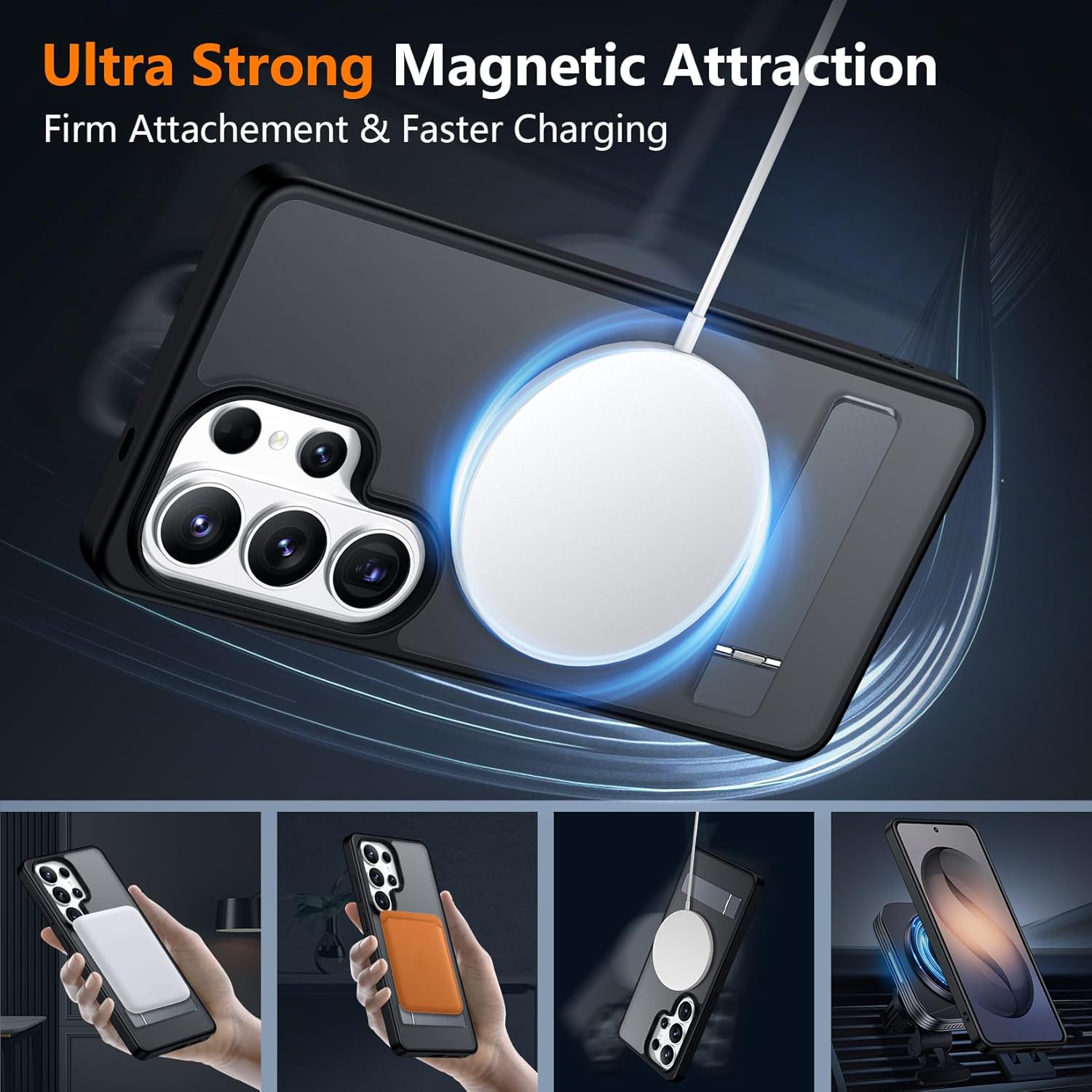 SPIDERCASE Magnetic for Samsung Galaxy S26 Ultra Case,[Built-in Invisible Kickstand][Compatible with Magsafe] Translucent Matte Slim Phone Case for S26 Ultra 6.9'',Black