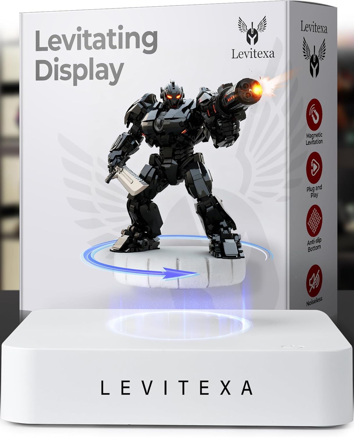 Nimbus Levitating Display - Floating Display, Levitating Display Stand, Levitating Decor, Magnetic Display, Magnetic Levitation for Figures and Toys White Square Base